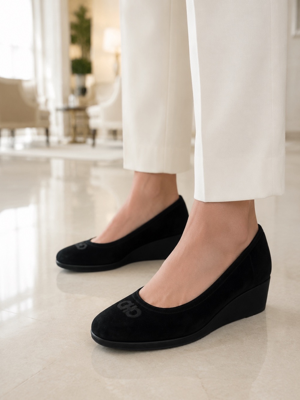 Salvatore Ferragamo Black Suede Wedge Loafers with Gancio Detail❤️8